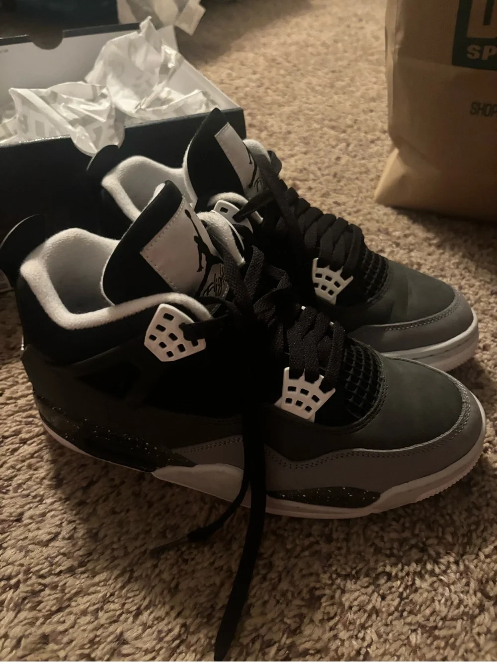 Jordan Retro 4 High-Top Sneakers in Black Grey White